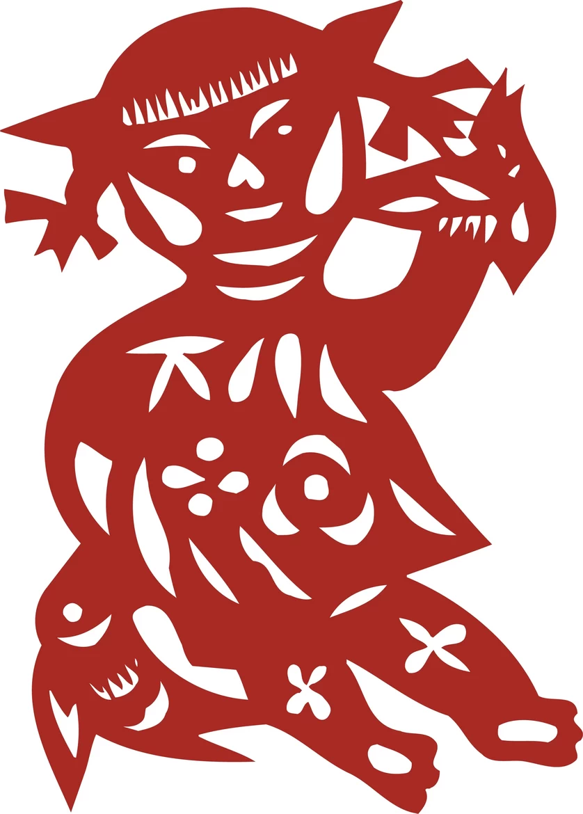 中国风中式传统喜庆民俗人物动物窗花剪纸插画边框AI矢量PNG素材【2327】
